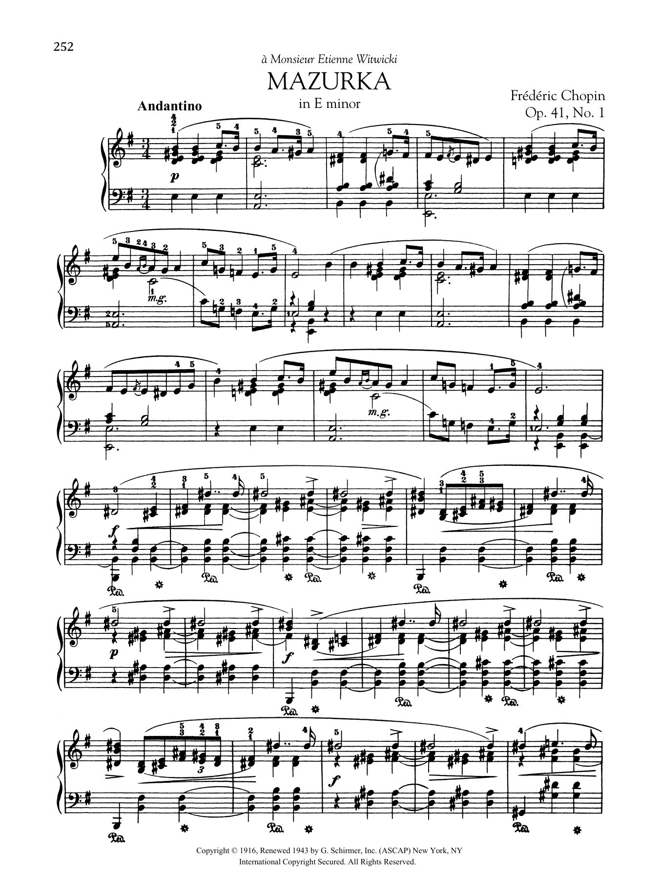 Frederic Chopin Mazurka in E minor, Op. 41, No. 1 sheet music, chords, lyrics - Printable PDF for Piano Solo