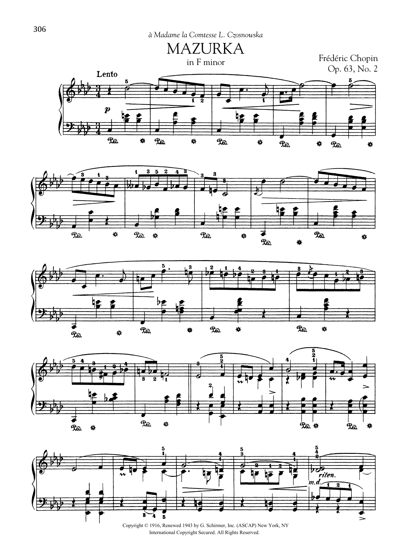 Frederic Chopin Mazurka in F minor, Op. 63, No. 2 sheet music, chords, lyrics - Printable PDF for Piano Solo