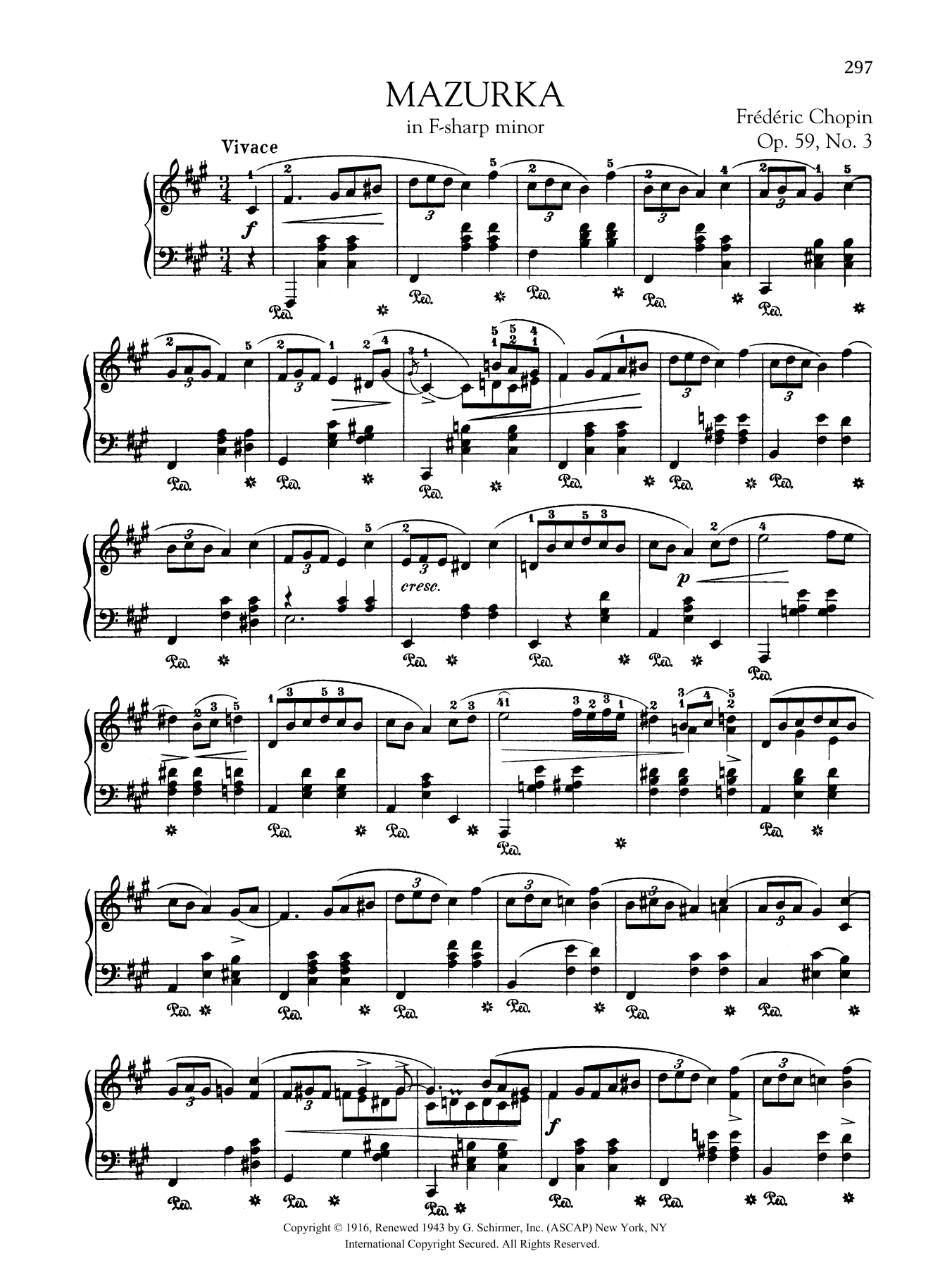 Frederic Chopin Mazurka in F-sharp minor, Op. 59, No. 3 sheet music, chords, lyrics - Printable PDF for Piano Solo