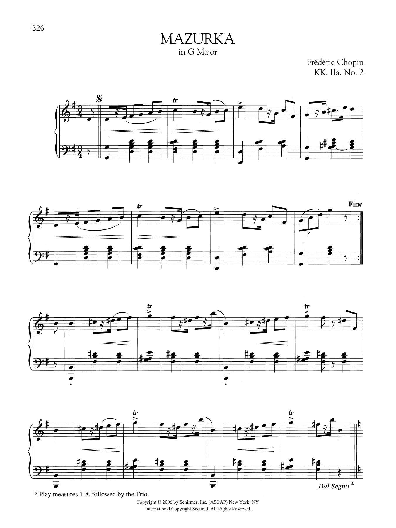 Frederic Chopin Mazurka in G Major, KK. IIa, No. 2 sheet music, chords, lyrics - Printable PDF for Piano Solo