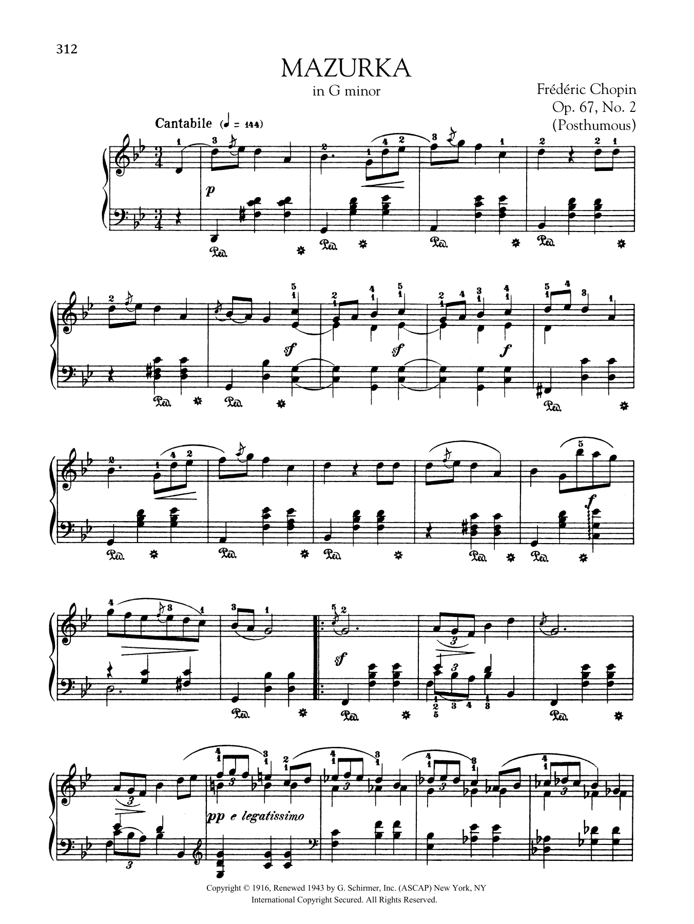 Frederic Chopin Mazurka in G minor, Op. 67, No. 2 (Posthumous) sheet music, chords, lyrics - Printable PDF for Piano Solo
