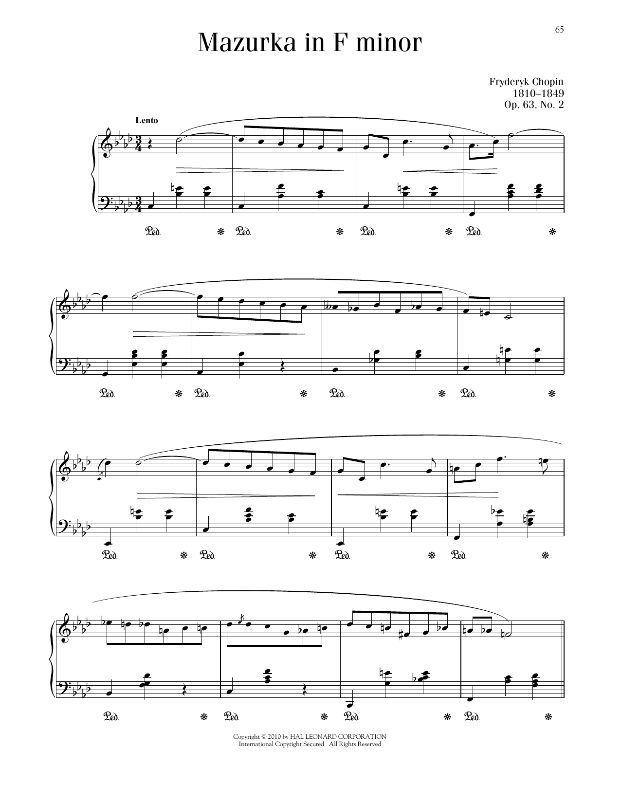 Frédéric Chopin Mazurka, Op. 63, No. 2 sheet music, chords, lyrics - Printable PDF for Piano Solo