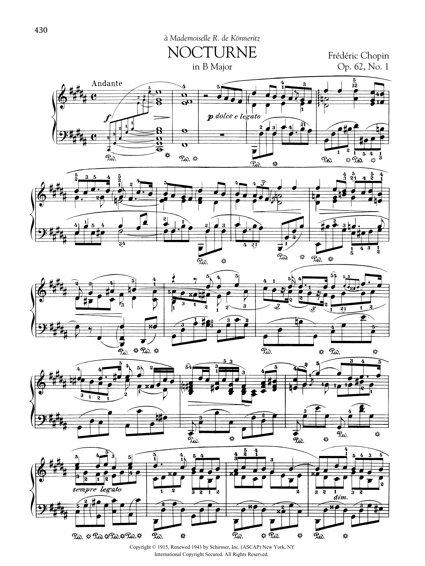 Frederic Chopin Nocturne in B Major, Op. 62, No. 1 sheet music, chords, lyrics - Printable PDF for Piano Solo