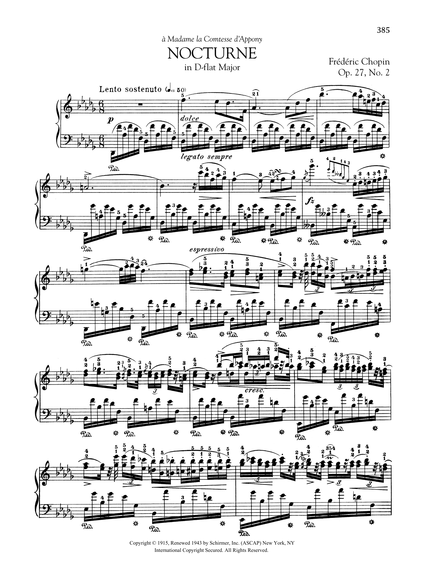 Frederic Chopin Nocturne in D-flat Major, Op. 27, No. 2 sheet music, chords, lyrics - Printable PDF for Piano Solo
