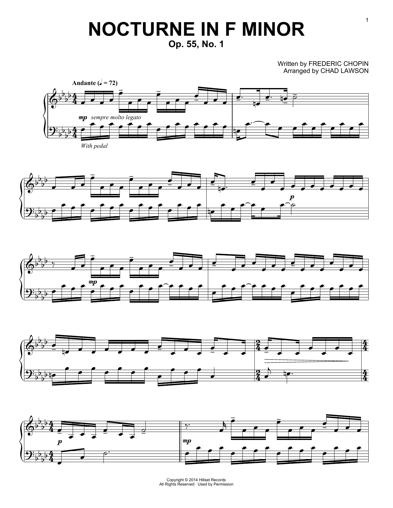 Frederic Chopin Nocturne In F Minor, Op. 55, No. 1 (arr. Chad Lawson) sheet music, chords, lyrics - Printable PDF for Piano Solo
