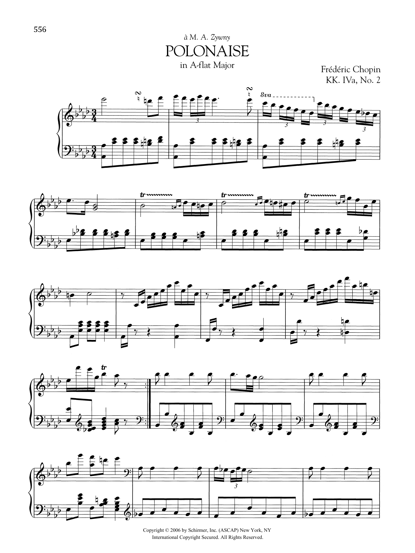 Frederic Chopin Polonaise in A-flat Major, KK. IVa, No. 2 sheet music, chords, lyrics - Printable PDF for Piano Solo