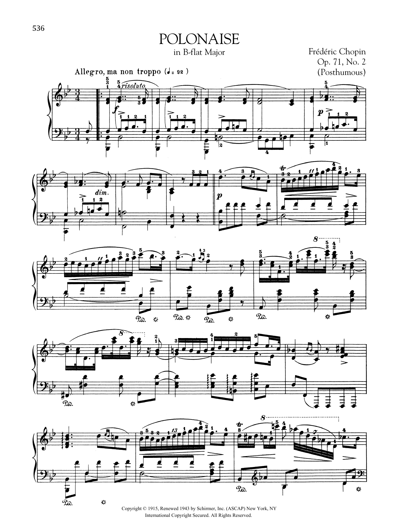 Frederic Chopin Polonaise in B-flat Major, Op. 71, No. 2 (Posthumous) sheet music, chords, lyrics - Printable PDF for Piano Solo