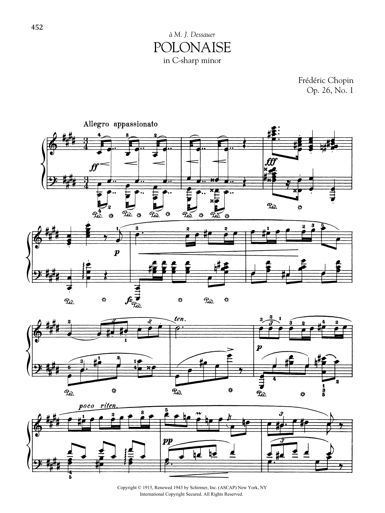 Frédéric Chopin Polonaise In C-Sharp Minor, Op. 26, No. 1 sheet music, chords, lyrics - Printable PDF for Piano Solo