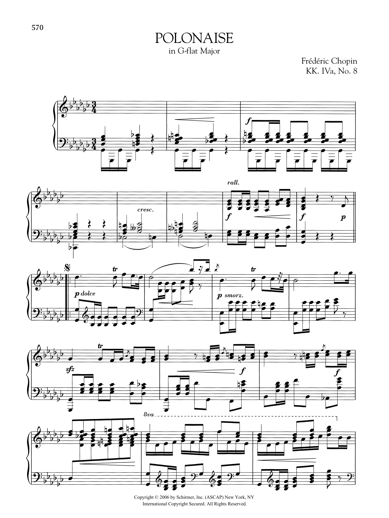 Frederic Chopin Polonaise in G-flat Major, KK. IVa, No. 8 sheet music, chords, lyrics - Printable PDF for Piano Solo