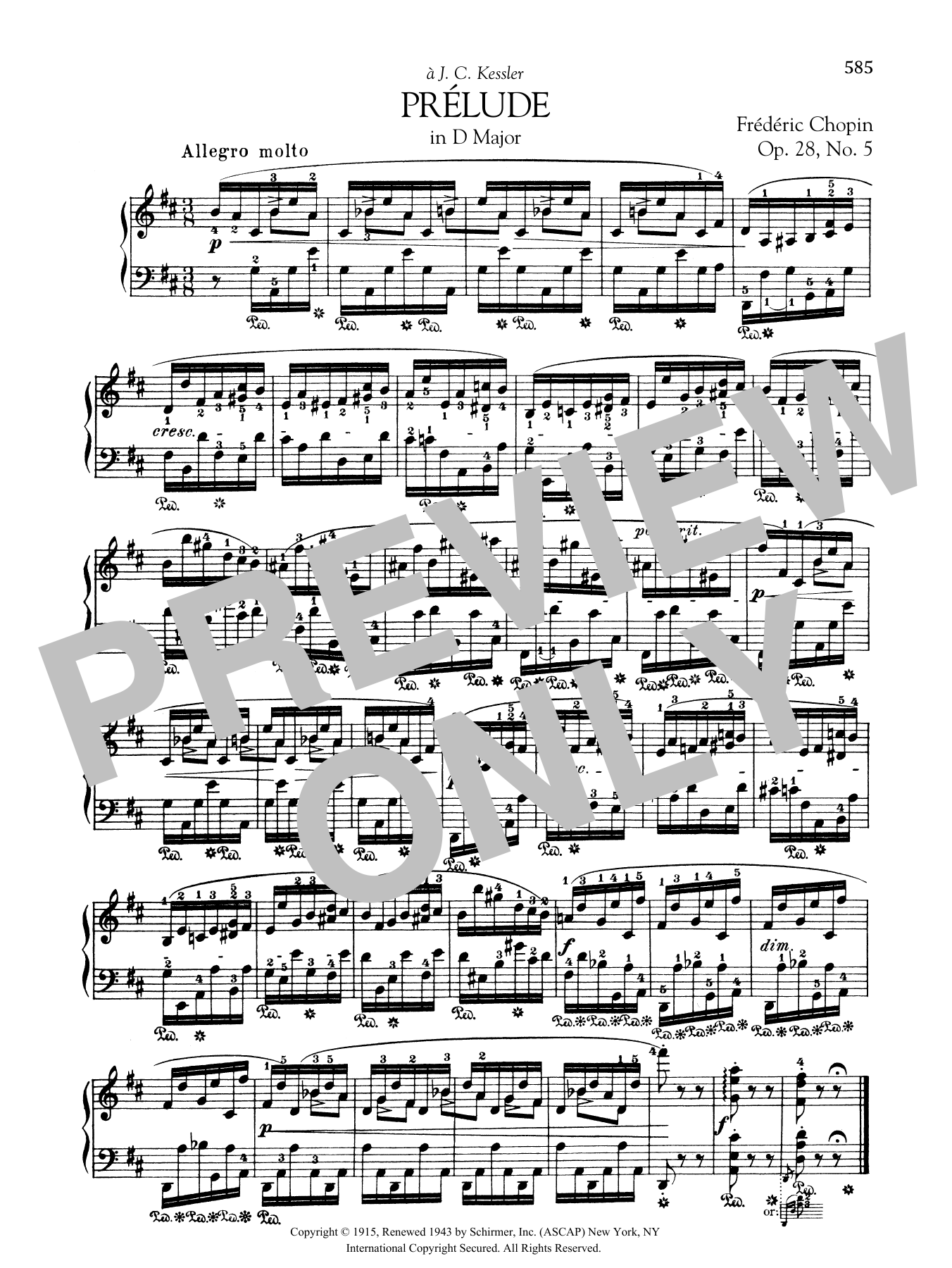 Frédéric Chopin Prélude in D Major, Op. 28, No. 5 sheet music, chords, lyrics - Printable PDF for Piano Solo