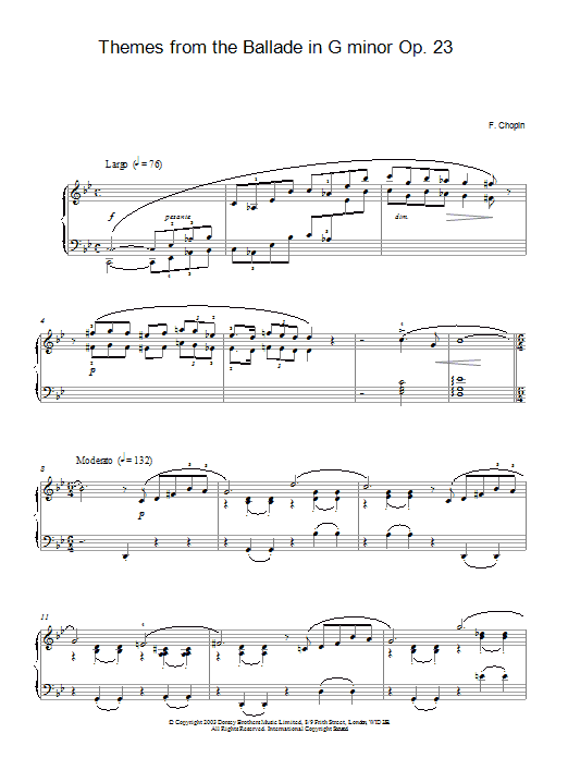 Frederic Chopin Themes from the Ballade in G minor Op. 23 sheet music, chords, lyrics - Printable PDF for Piano