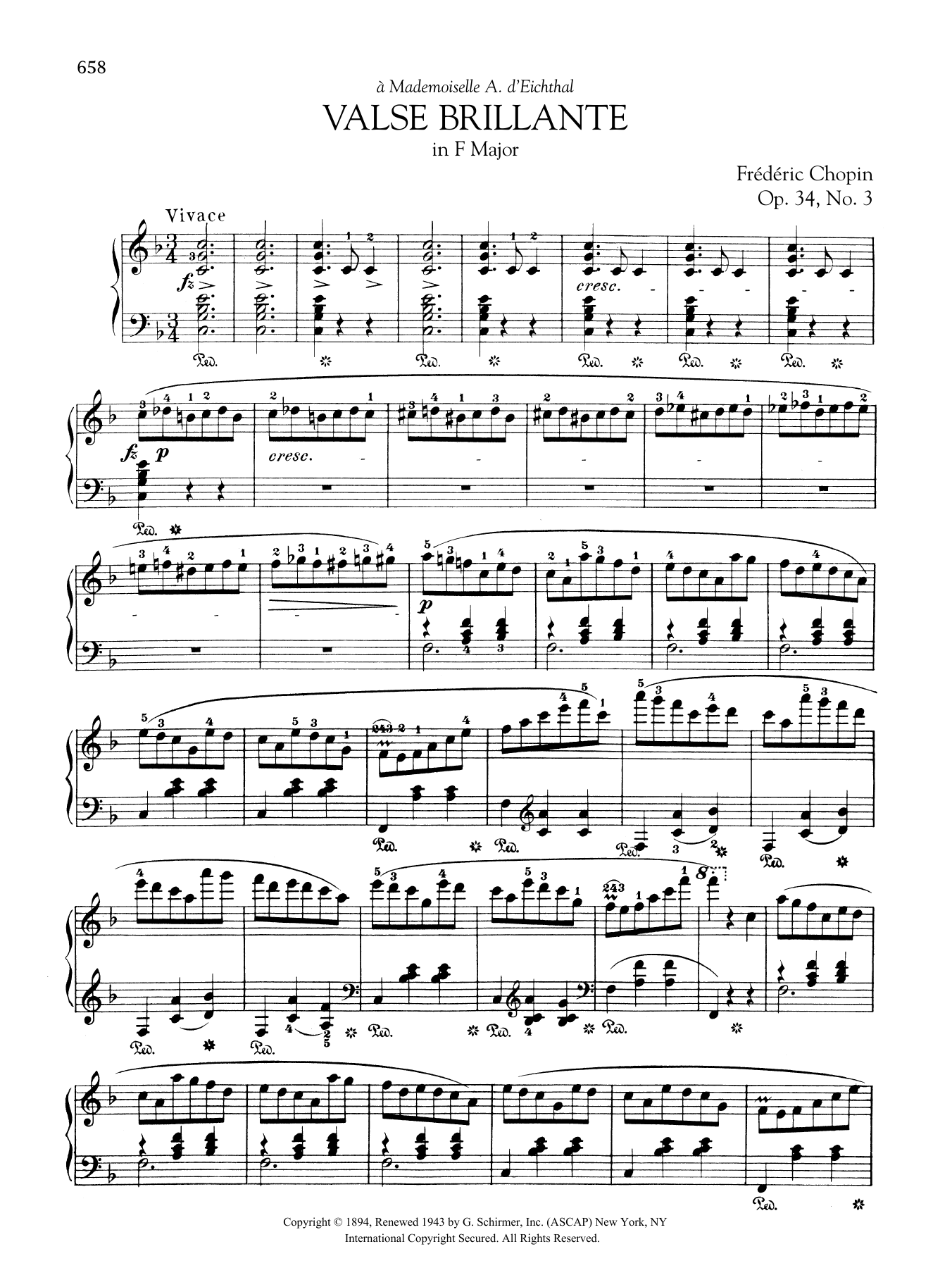 Frederic Chopin Valse brillante in F Major, Op. 34, No. 3 sheet music, chords, lyrics - Printable PDF for Piano Solo