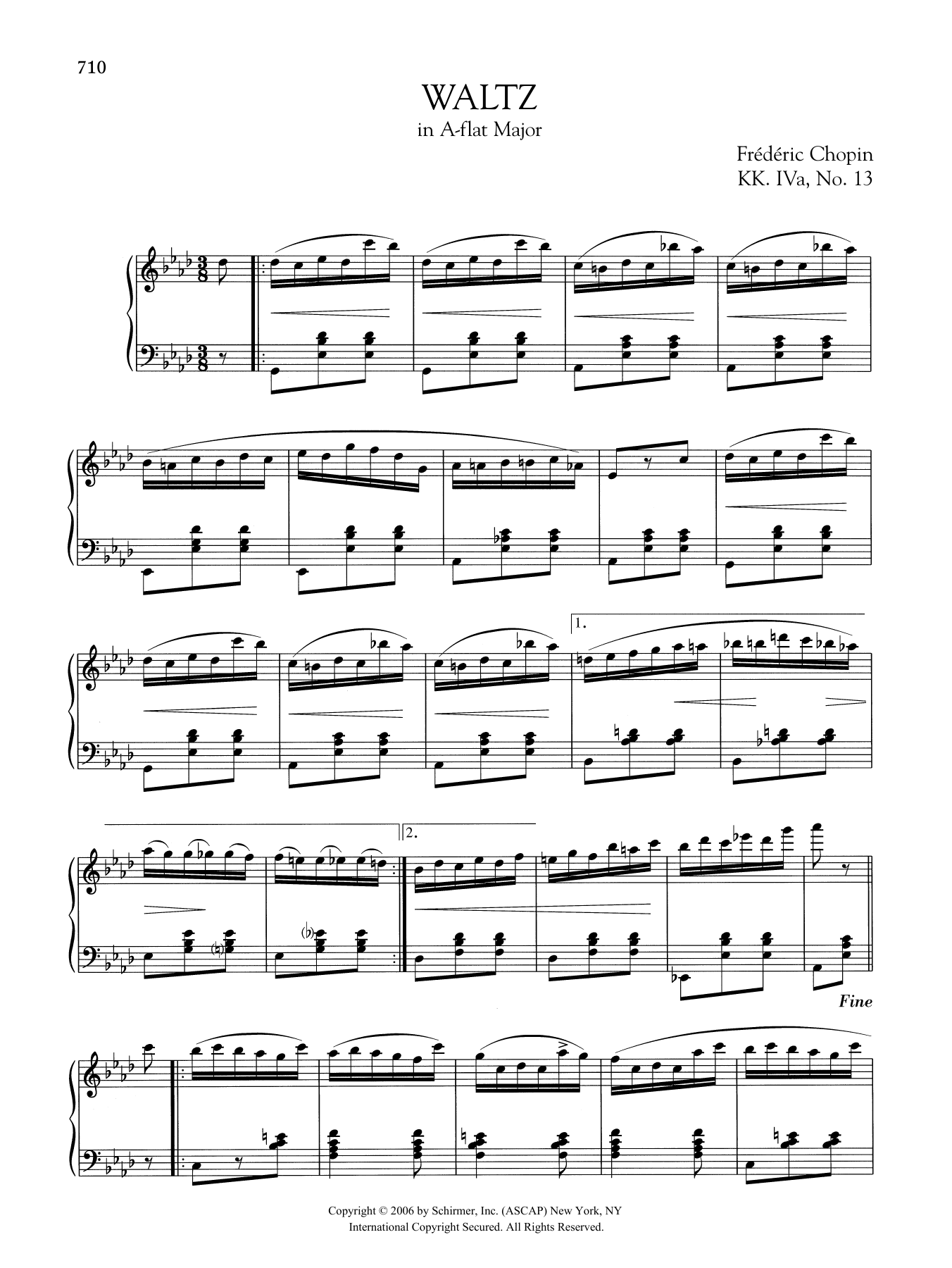 Frederic Chopin Waltz in A-flat Major, KK. IVa, No. 13 sheet music, chords, lyrics - Printable PDF for Piano Solo