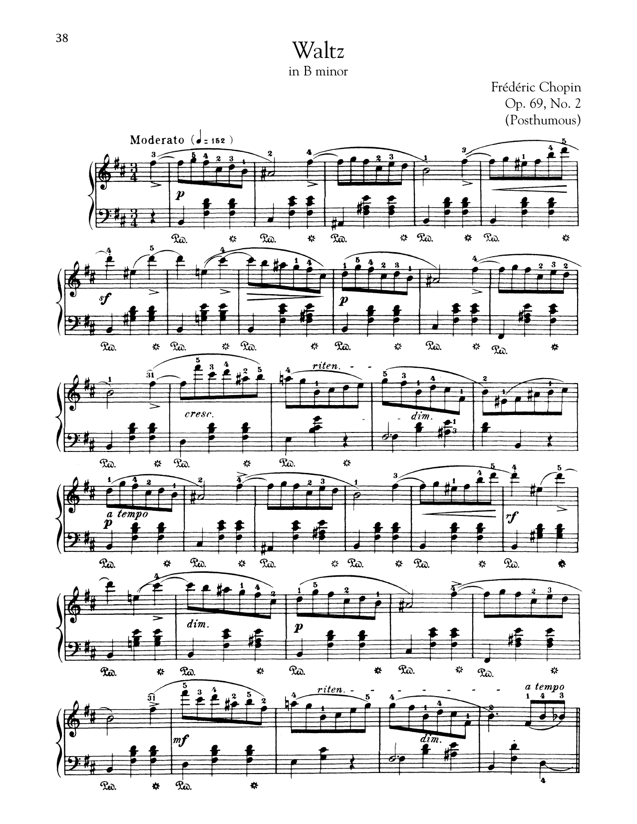 Frederic Chopin Waltz In B Minor, Op. 69, No. 2 sheet music, chords, lyrics - Printable PDF for Piano Solo