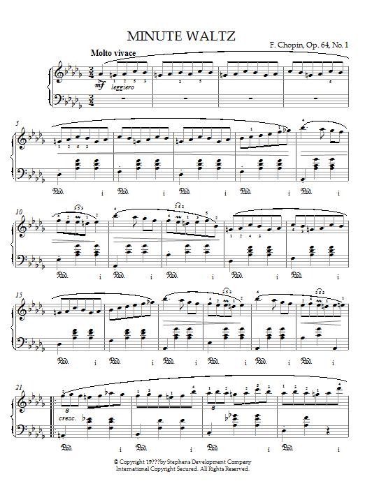 Frederic Chopin Minute Waltz in D flat major Op. 64 No. 1 sheet music, chords, lyrics - Printable PDF for Piano