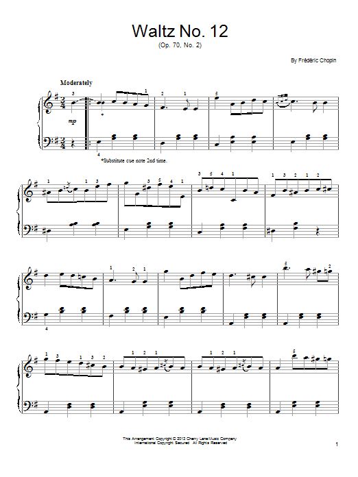 Frederic Chopin Waltz No. 12, Op. 70, No. 2 sheet music, chords, lyrics - Printable PDF for Easy Piano