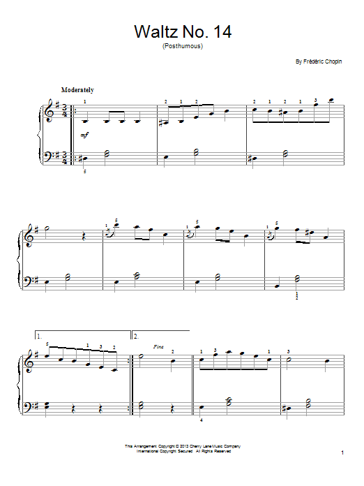 Frederic Chopin Waltz No. 14, Op. Posthumous, in E Minor sheet music, chords, lyrics - Printable PDF for Easy Piano