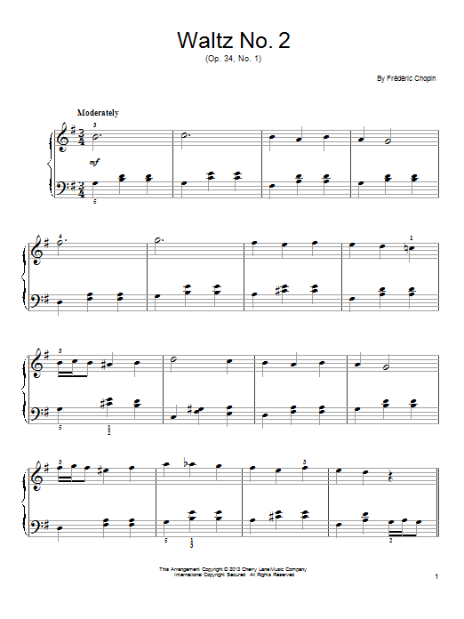 Frederic Chopin Waltz No. 2, Op. 34, No. 1 sheet music, chords, lyrics - Printable PDF for Easy Piano