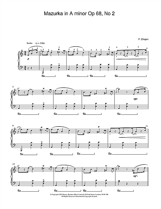 Learn to play Frederic Chopin Mazurka in A minor Op.68, No.2 sheet music for Piano in minutes. Frederic Chopin Mazurka in A minor Op.68, No.2 sheet music notes and chords