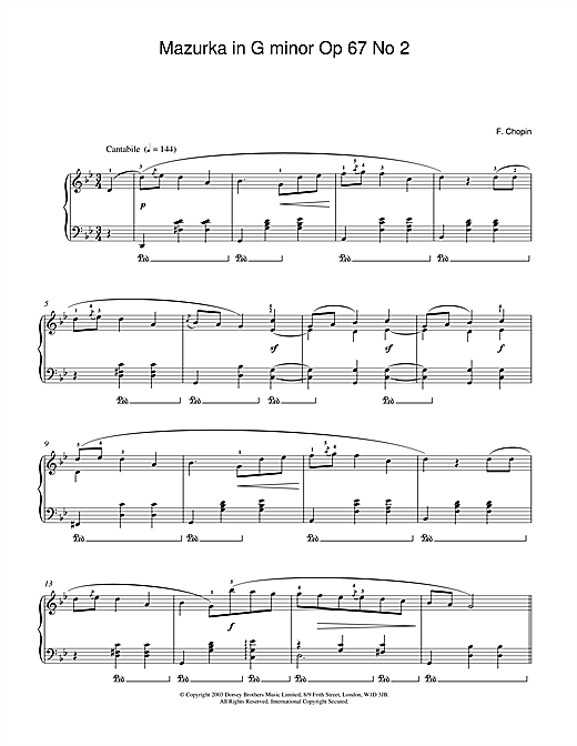 Learn to play Frederic Chopin Mazurka in G minor Op.67, No.2 sheet music for Piano in minutes. Frederic Chopin Mazurka in G minor Op.67, No.2 sheet music notes and chords