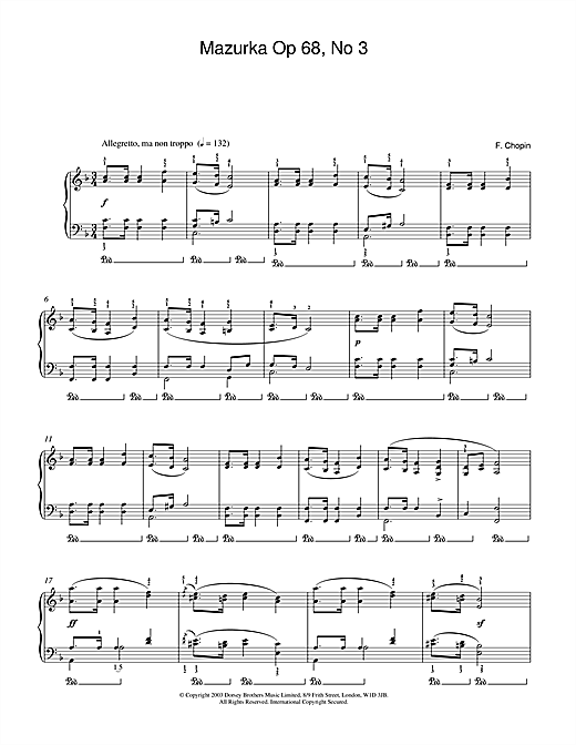 Learn to play Frederic Chopin Mazurka Op.68, No.3 sheet music for Piano in minutes. Frederic Chopin Mazurka Op.68, No.3 sheet music notes and chords