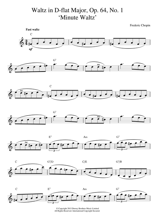Learn to play Frederic Chopin Minute Waltz in D flat major Op. 64 No. 1 sheet music for Piano in minutes. Frederic Chopin Minute Waltz in D flat major Op. 64 No. 1 sheet music notes and chords