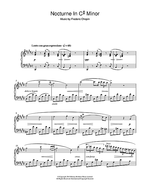 Learn to play Frederic Chopin Nocturne in C# minor (1830) sheet music for Piano in minutes. Frederic Chopin Nocturne in C# minor (1830) sheet music notes and chords