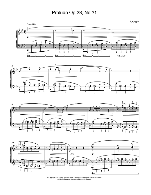 Learn to play Frederic Chopin Prelude in B Flat Major, Op.28, No.21 sheet music for Piano in minutes. Frederic Chopin Prelude in B Flat Major, Op.28, No.21 sheet music notes and chords