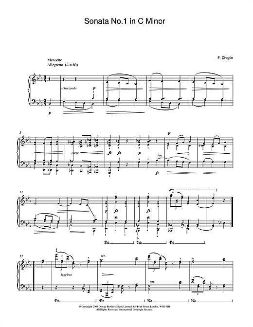 Learn to play Frederic Chopin Sonata No.1 in C Minor (2nd Movement: Menuetto) sheet music for Piano in minutes. Frederic Chopin Sonata No.1 in C Minor (2nd Movement: Menuetto) sheet music notes and chords