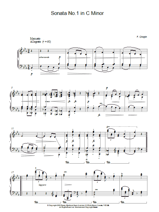 Learn to play Frederic Chopin Sonata No.1 in C Minor (2nd Movement: Menuetto) sheet music for Piano in minutes. Frederic Chopin Sonata No.1 in C Minor (2nd Movement: Menuetto) sheet music preview music notes and score for Piano including 4 page(s)