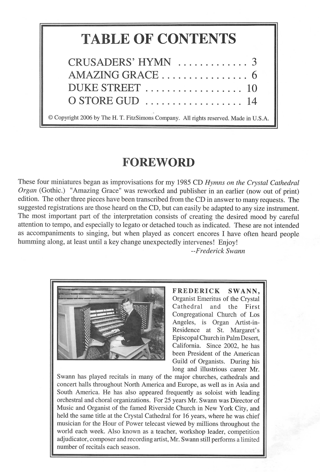 Frederick Swann Four Hymn Improvisations For Organ sheet music, chords, lyrics - Printable PDF for Organ