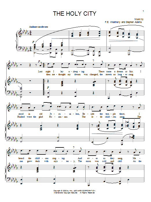 Learn to play Frederick Edward Weatherly The Holy City sheet music for Piano, Vocal & Guitar (Right-Hand Melody) in minutes. Frederick Edward Weatherly The Holy City sheet music notes and chords