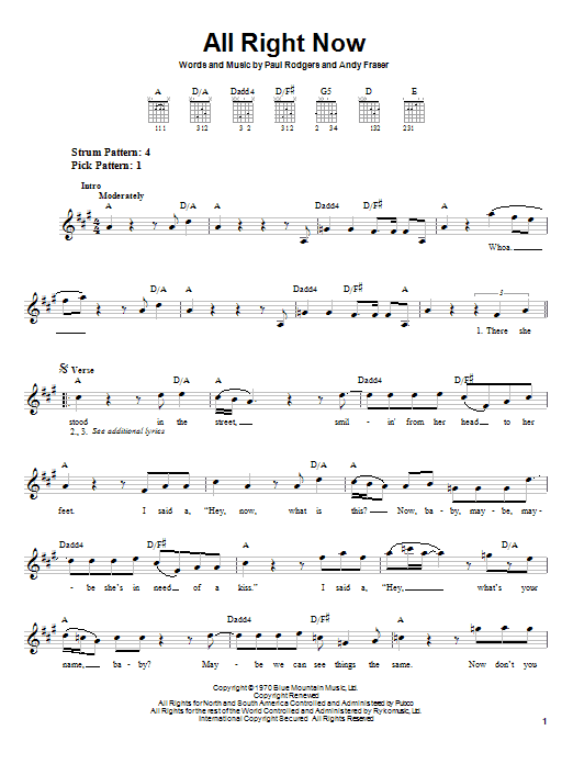 Learn to play Free All Right Now sheet music for Lyrics & Chords in minutes. Free All Right Now sheet music preview music notes and score for Lyrics & Chords including 3 page(s)