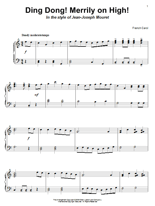 Traditional Carol Ding Dong! Merrily On High! sheet music, chords, lyrics - Printable PDF for Piano