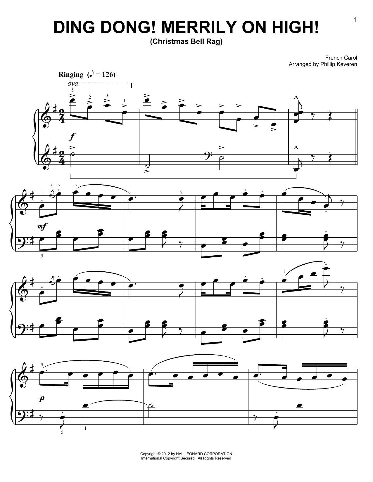 Phillip Keveren Ding Dong! Merrily On High! sheet music, chords, lyrics - Printable PDF for Easy Piano