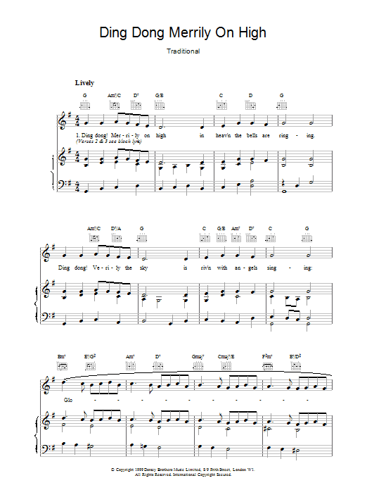 Traditional Carol Ding Dong! Merrily On High! sheet music preview music notes and score for Easy Piano including 3 page(s)