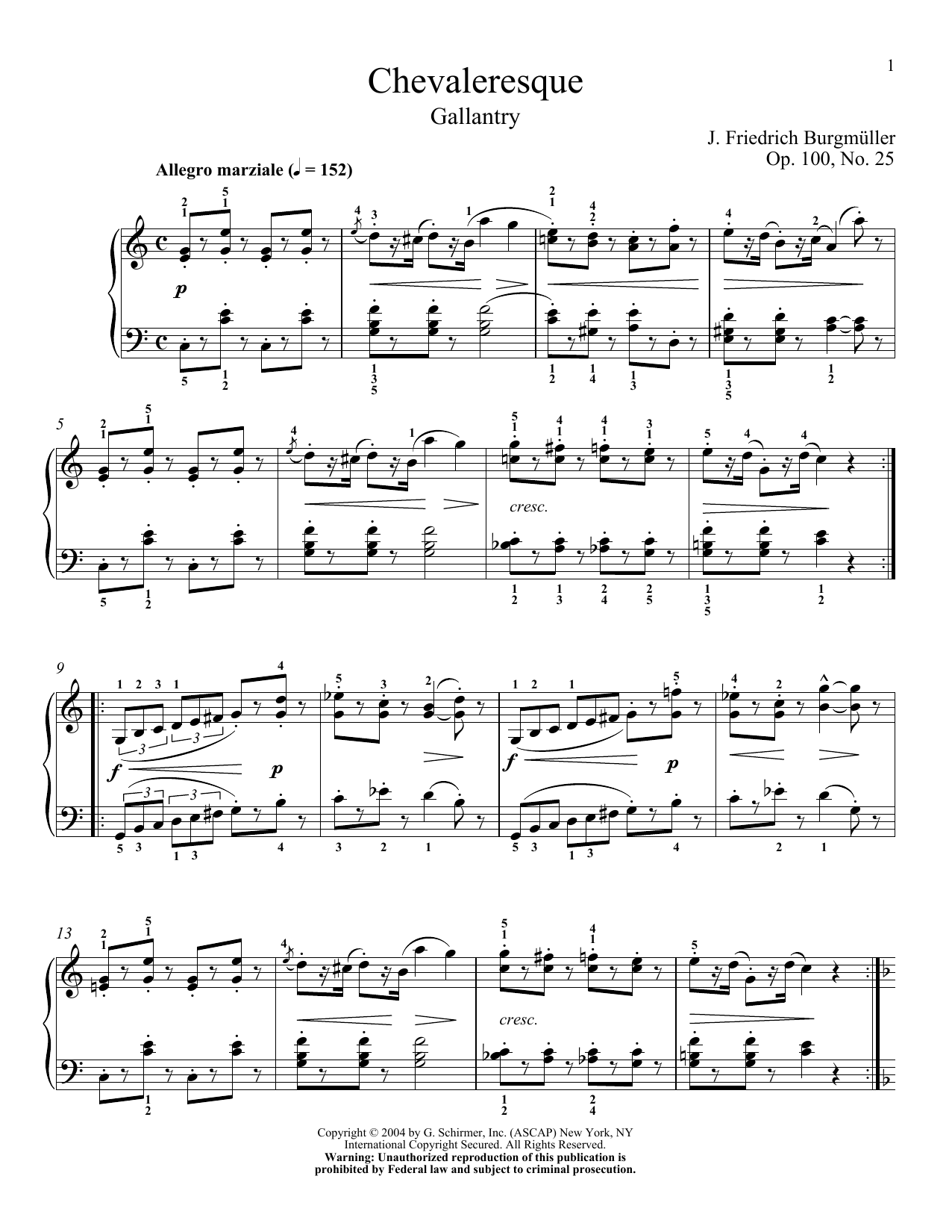 Friedrich Burgmuller Spirit Of Chivalry (La Chevaleresque), Op. 100, No. 2 sheet music, chords, lyrics - Printable PDF for Piano