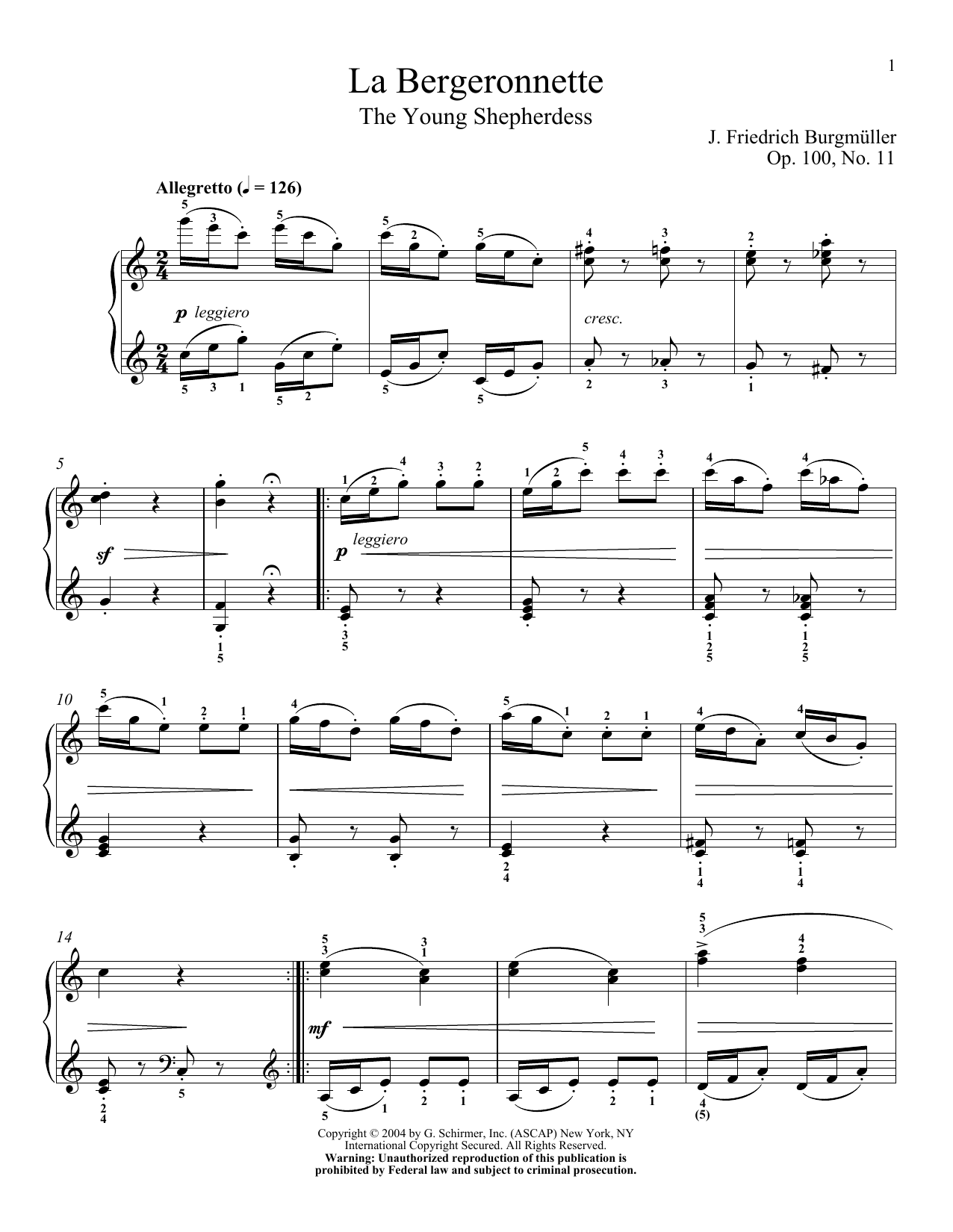 Friedrich Burgmuller The Wagtail (La Bergeronnette), Op. 100, No. 11 sheet music, chords, lyrics - Printable PDF for Piano