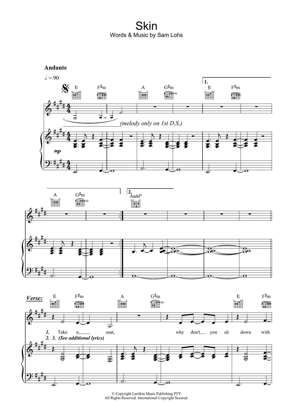 Fruit Skin sheet music preview music notes and score for Piano, Vocal & Guitar (Right-Hand Melody) including 7 page(s)