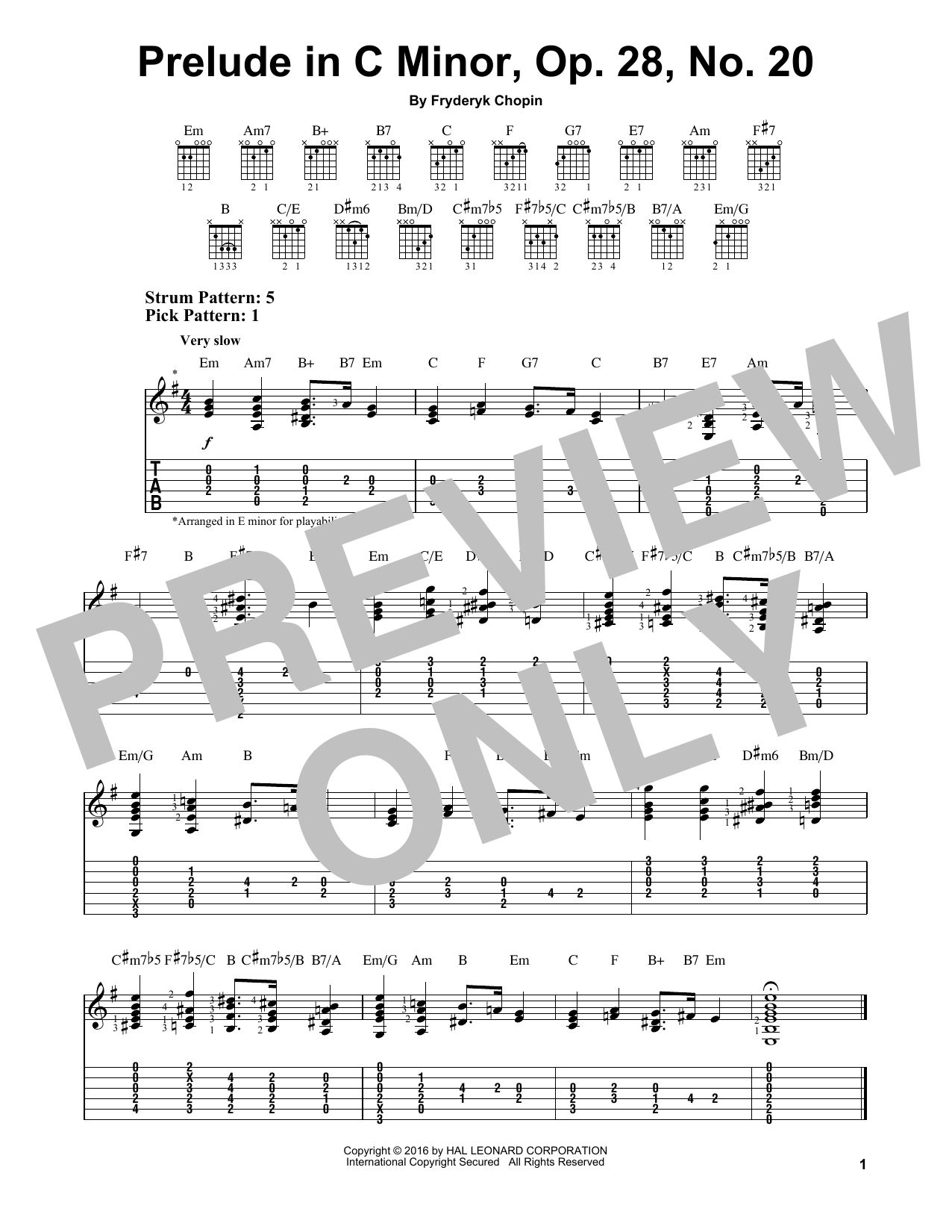 Frederic Chopin Prelude In C Minor, Op. 28, No. 20 sheet music, chords, lyrics - Printable PDF for Easy Guitar Tab