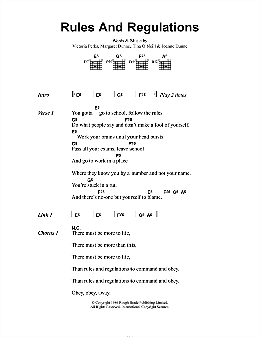 Fuzzbox Rules And Regulations sheet music, chords, lyrics - Printable PDF for Lyrics & Chords