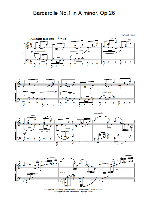 Gabriel Fauré Barcarolle No.1 in A minor, Op.26 sheet music, chords, lyrics - Printable PDF for Piano