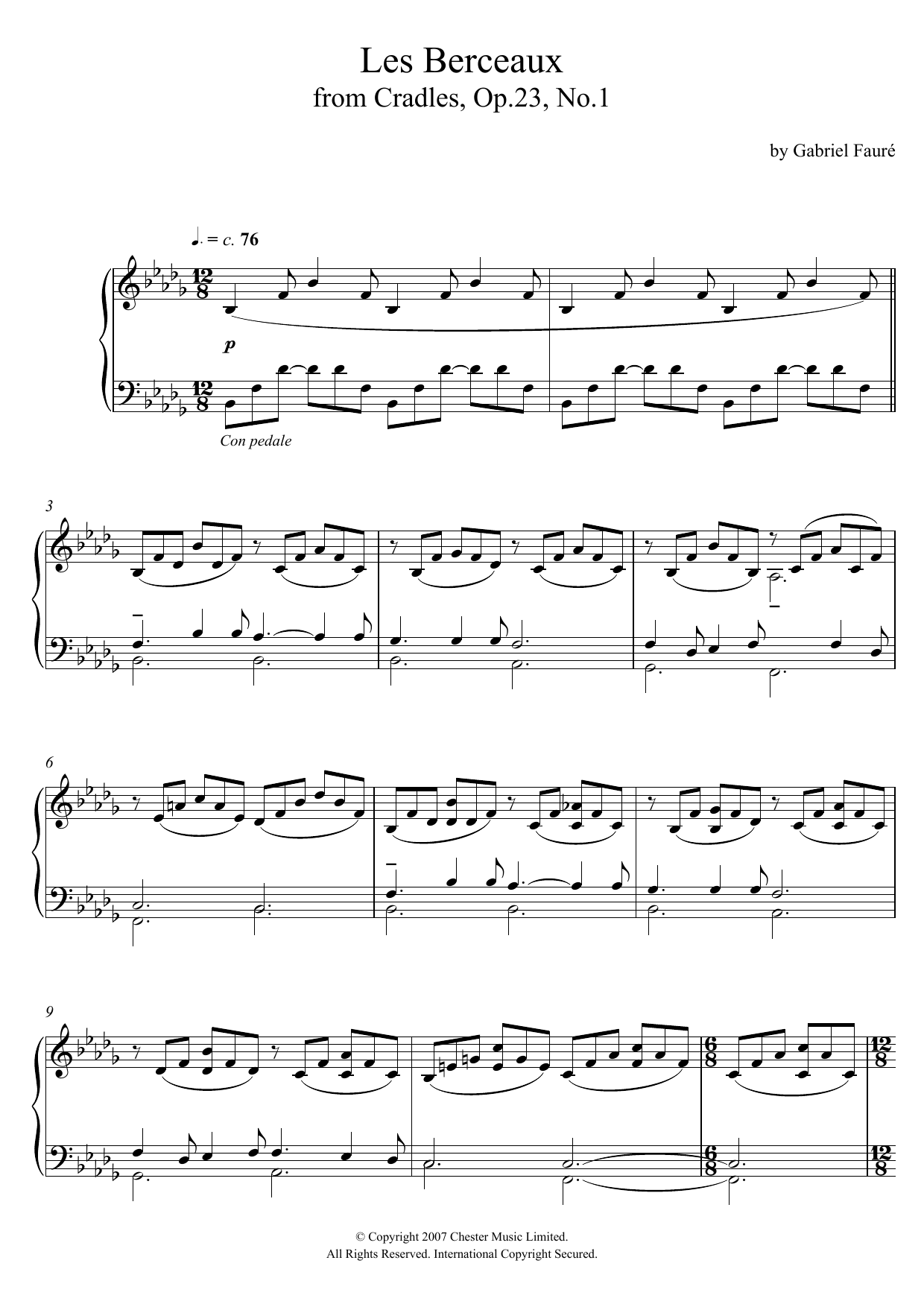 Gabriel Fauré Les Berceaux (from Cradles, Op.23, No.1) sheet music, chords, lyrics - Printable PDF for Piano