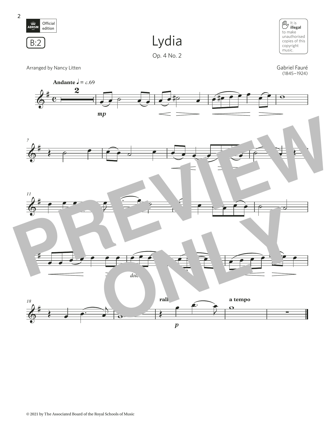 Gabriel Faure Lydia, Op. 4 No. 2 (Grade 3 List B2 from the ABRSM Clarinet syllabus from 2022) sheet music, chords, lyrics - Printable PDF for Clarinet Solo