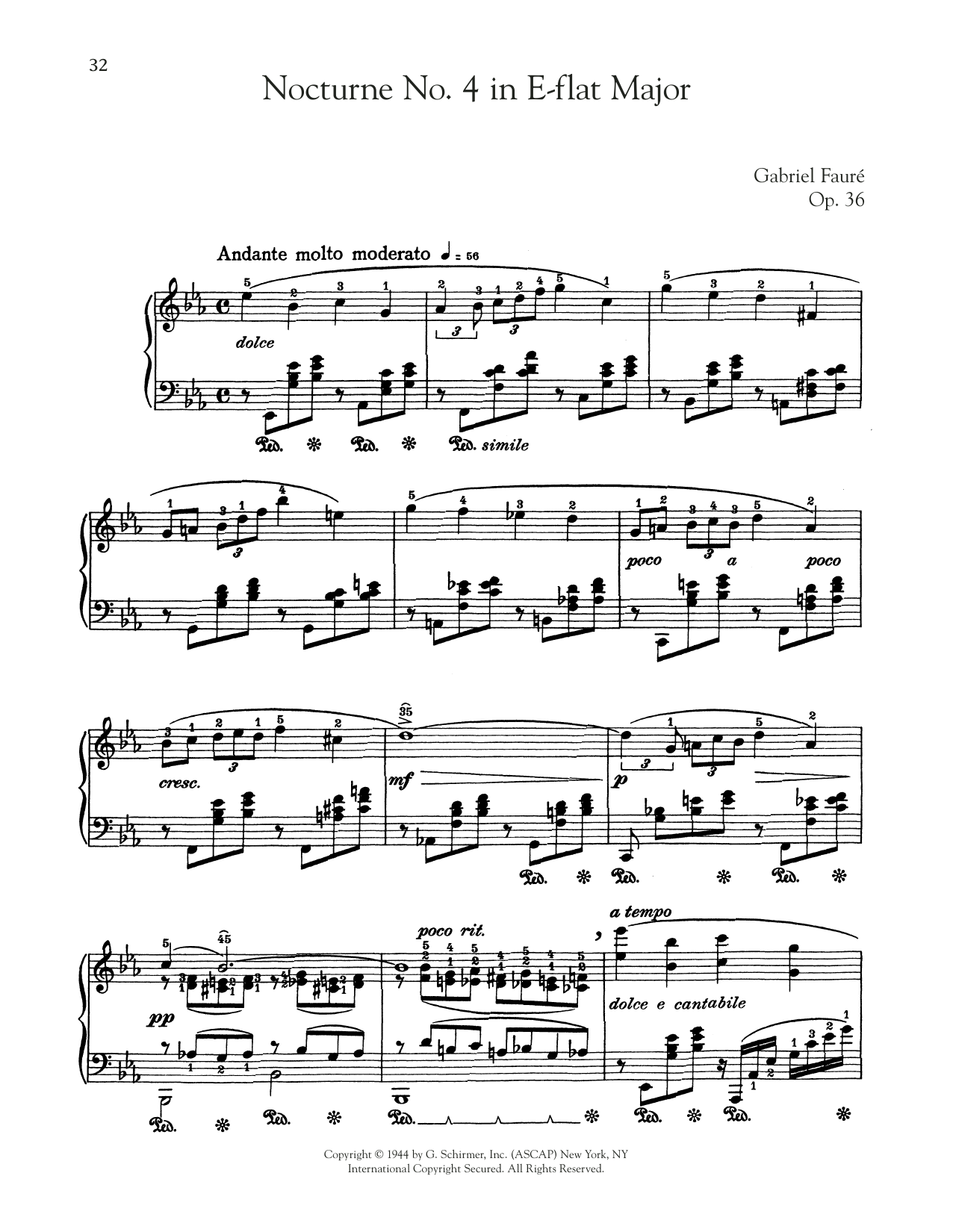 Gabriel Faure Nocturne In E-Flat Major, Op. 36, No. 4 sheet music, chords, lyrics - Printable PDF for Piano Solo