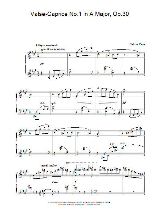 Gabriel Fauré Valse-Caprice No.1 in A Major, Op.30 sheet music, chords, lyrics - Printable PDF for Piano