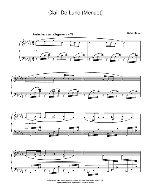 Learn to play Gabriel Fauré Clair De Lune (Menuet) sheet music for Piano in minutes. Gabriel Fauré Clair De Lune (Menuet) sheet music notes and chords
