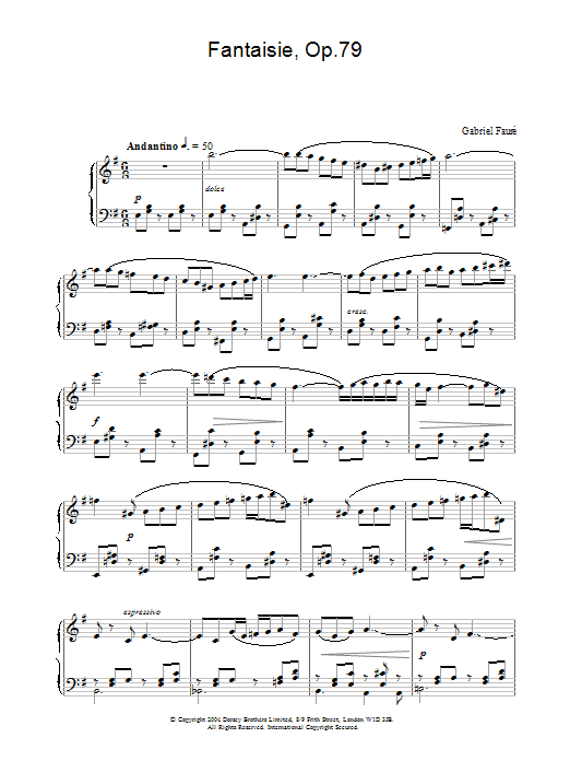Learn to play Gabriel Fauré Fantasie, Op.79 sheet music for Piano in minutes. Gabriel Fauré Fantasie, Op.79 sheet music preview music notes and score for Piano including 2 page(s)