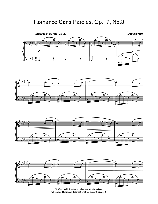 Learn to play Gabriel Fauré Romance Sans Paroles Op.17, No.3 sheet music for Piano in minutes. Gabriel Fauré Romance Sans Paroles Op.17, No.3 sheet music notes and chords