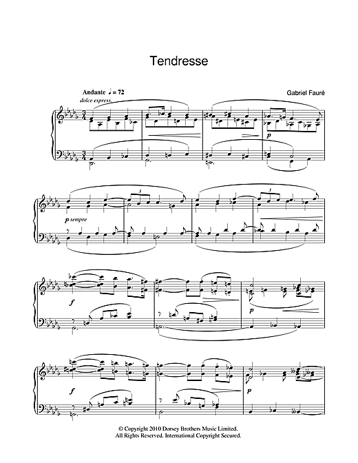 Learn to play Gabriel Fauré Tendresse sheet music for Piano in minutes. Gabriel Fauré Tendresse sheet music preview music notes and score for Piano including 4 page(s)